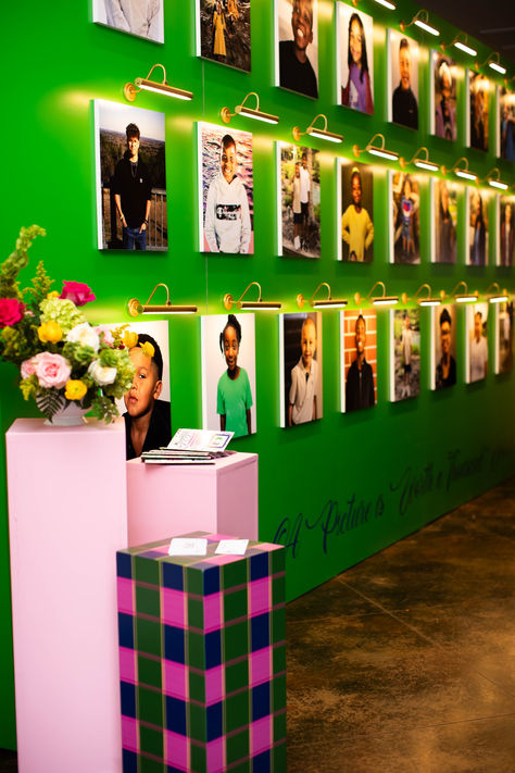 Vibrant and colorful columns and picture wall for Heart Gallery Event. Pink, green, and patterns for guests to enjoy #brightdesign #socialllamaevents #patternwall #interactivepartydesign #eventdesign #eventrentals #dallasevents #partyrentals #dfwevent #brightevent #colorfulparty #heartgallery #springparty #flowerarrangement #photowall #wallrental #partyrentals Environment Graphics, Gallery Event, Unique Gallery Wall, Event Booth, Spring Party, Colorful Party, Event Marketing, Bright Designs, Party Rentals