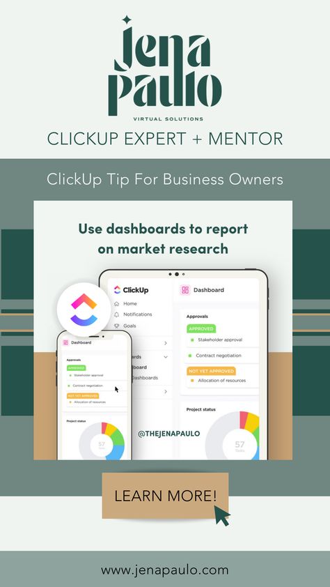 There is untapped potential of ClickUp Dashboards in reporting your market research data. Learn how I leveraged a ClickUp form to gather insights from my audience, analyze the data within my workspace, and create a tailored workshop experience. Unleash the power of data-driven decision-making. Ready to leverage data for business growth? Explore ClickUp Dashboards and its' market research potential. Visit jenapaulo.com to learn more! Clickup Dashboards, Research Analysis, Client Management, My Workspace, Business Mentor, Task Management, Free Facebook, Client Experience, Jena