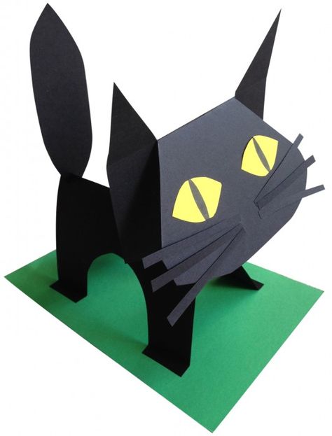 One of my most popular projects last year. Making a stand up cat with cardstock, scissors and glue. First graders on up. #blackcat Halloween Art Lessons, Halloween Art Projects, Paper Cat, Fall Art Projects, Art Projects For Kids, Easy Art Projects, Art And Craft Videos, Halloween Crafts For Kids, Theme Halloween