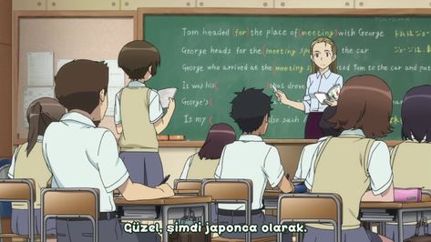 Anime Classroom With Students, Japanese Classroom Anime, Anime Teacher Teaching, Teachers Teaching In Classroom, Anime Lesson, Classroom Drawing, Fancy School, Japanese Elementary School, Classroom English