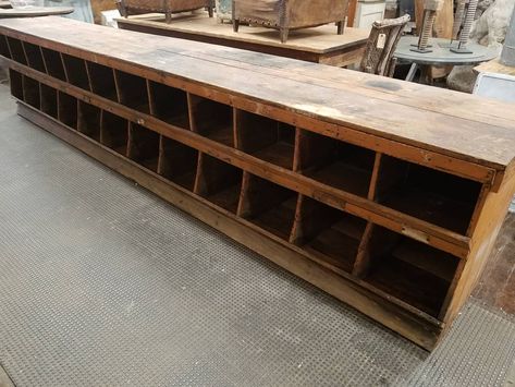 New For You: 12' general store hardware counter. Original paint, honest patina and enough storage for just about anything. #home #garden #design #generalstore #counter #antique #vintage #hardwarestore #stylishstorage #kansascity #marburgerfarm General Store Cabinet, Antique General Store, Country Store Display, Old General Stores, Store Counter, Dining Room Hutch, Boutique Decor, Home Garden Design, Shop Layout