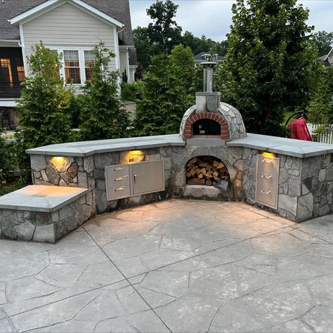 Amit K loves the size of his oven and "the fun of starting a fire and seeing it burn!" We love the stone, steel, and concrete combination of textures and complimentary grey hues in his outdoor kitchen and Casa90 pizza oven build. #Casa90 #pizzaovenkit #Woodfiredcooking Outdoor Pizza Oven Area, Oven Size, Stone Pizza Oven, Pizza Oven Outdoor Kitchen, Steel And Concrete, Pizza Oven Kits, Egg Grill, Oven Outdoor, Wood Fired Cooking