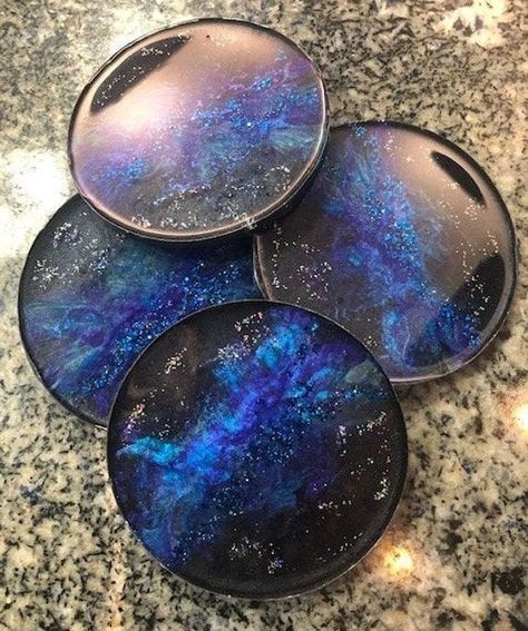 Beginners Guide: Transform Your Crochet Skills with Cup Coasters for Free Resin Coasters For Men, Resin Tray And Coaster Set, Galaxy Coasters, Resin Galaxy, 3 Dimensional Art, Coasters Blue, Crochet Cup Coaster, Blue Coasters, Epoxy Resin Coasters