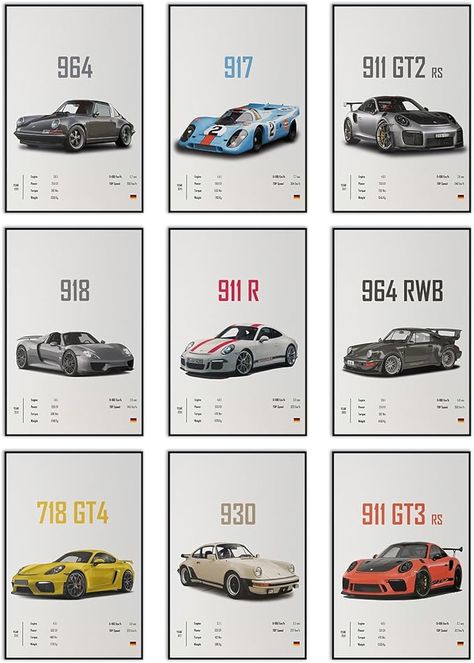 Car Decor Bedroom, Men Room Posters, Posters For Mens Room, Porsche Room Decor, Boys Race Car Bedroom, Car Posters For Room, Poster Decorating Ideas, Vintage Car Room, Vintage Car Posters