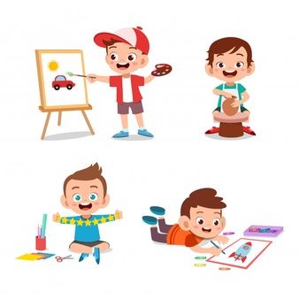 Premium Vector | Happy cute little kid girl draw on canvas Hobbies Aesthetic, Drawing Hobby, School Kids Activities, Kids Cartoon Characters, Tree Drawings Pencil, My Hobbies, Children Sketch, Hobbies For Kids, Kids Planner