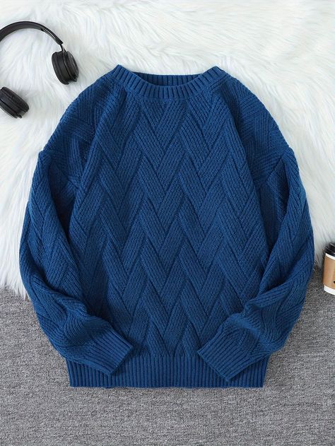 Men's Solid Color Knitted Crew Neck Sweater, Long Sleeve Regular Fit Pullover With Twist Detail For Casual Daily Wear, Spring And Fall https://share.temu.com/UevNPz6uzzA via @shoptemu Knitting Men Sweater, Knit Men's Sweater, Knitting Sweater For Men, Long Sleeves For Men, Cable Knit Sweater Pattern, Sweater Outfits Men, Knit Sweater Pattern, Crochet Square Blanket, Thick Cardigan