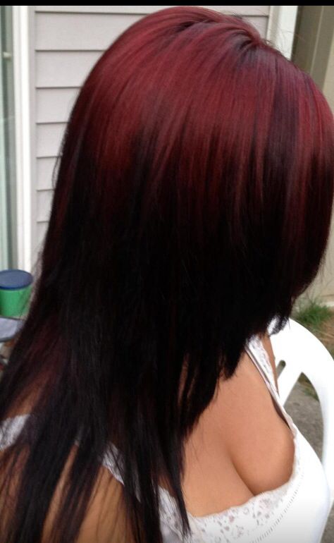 Red On Top Of Black Hair, Red Dyed Tips On Black Hair, Burgundy To Black Ombre Hair, Red Top Black Bottom Hair, Red To Black Hair Ombre, Ombre Dark Red Hair, Red Black Ombre Hair, Red Roots And Black Hair, Red Over Black Hair