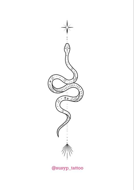 Snake And Flowers Tattoo Minimalist, Snake Stars Tattoo, Snake With Stars Tattoo, Simple Line Art Tattoos For Women, Snake Tattoo Spine Women, Fine Line Snake Spine Tattoo, Small Fine Line Snake Tattoo, Star Snake Tattoo, Fine Line Snake Tattoo Design