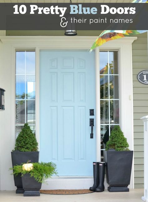 There's just something about a blue door! Here are 10 of my favorite blue door color ideas, from aqua to navy blue (with paint names). Exterior Siding Colors, Exterior Door Colors, Behr Marquee, Best Front Doors, Garage Door Types, Front Door Styles, Blue Front Door, Blue Doors, Front Door Paint Colors