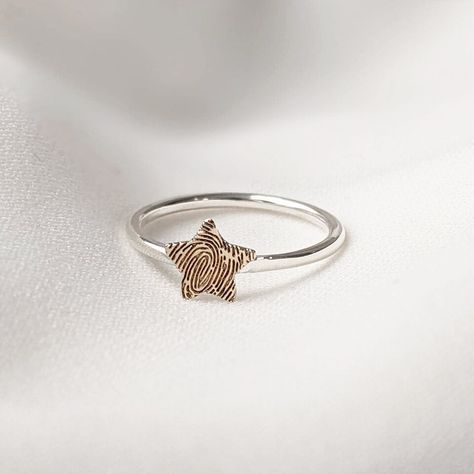 Fingerprint Jewellery | Your true fingerprints in silver and gold Page 8 - Hold upon Heart Fingerprint Jewellery, Fingerprint Ring, Heart Gift Box, Silver Ring Band, Fingerprint Jewelry, Sterling Silver Rings Bands, Star Ring, Memorial Keepsakes, Gold Star