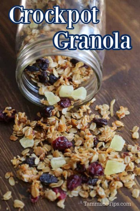 Granola With Dried Fruit, Slow Cooker Granola Recipe, Crockpot Granola, Granola Balls, Dried Fruit Recipe, Homemade Granola Bars Healthy, Brunch Casserole Recipes, Slow Cooker Vegan, Egg Quiche