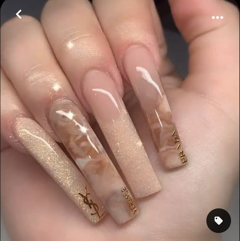 Latina Acrylic Nails Brown, Pink And Brown Acrylic Nails, Brown Acrylic Nails Square, Brown Marble Nails Acrylic, Long Neutral Acrylic Nails, Tan Nail Designs, Brown Marble Nails, Acrylic Nails Square, Marble Acrylic Nails