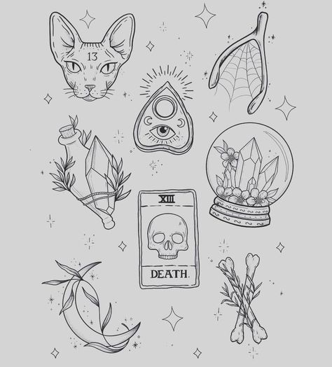 September Message, Friday The 13th Flash, Friday The 13th Tattoo, 13 Tattoos, Witch Tattoo, Flash Sheet, Flash Tattoo Designs, Tattoos Geometric, Doodle Tattoo