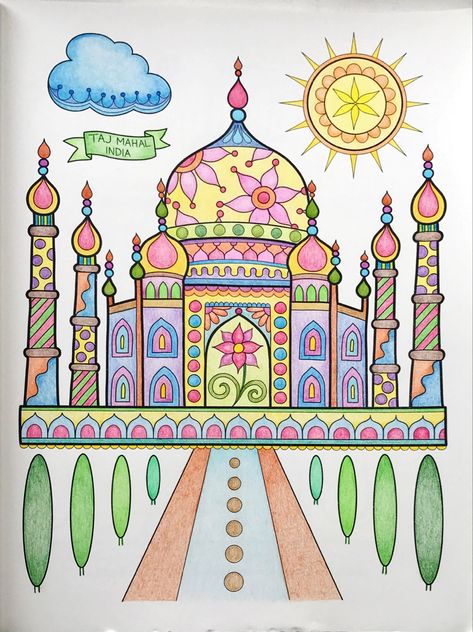 Taj Mahal, India Taj Mahal Doodle, Taj Mahal Drawing, Taj Mahal Art, India Drawing, تاج محل, Easy Hand Drawings, Taj Mahal India, Front Page Design, Pencil Sketch Images