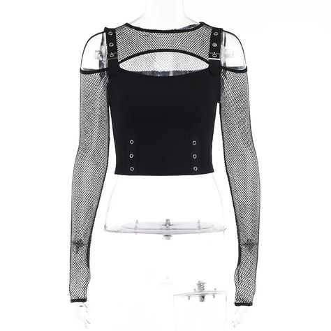 Mall Goth Fishnet Top - Buckle Detial - In Control Clothing Alt Streetwear, Gothic Crop Tops, Fishnet Crop Tops, Techwear Fashion, Fishnet Top, Black Fishnets, Fashion Female, Estilo Punk, Grunge Punk