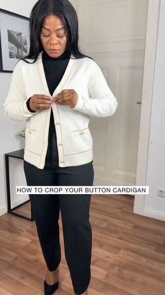 Do you want to learn how to crop your expensive cardigan without ruining it? I’ve got the perfect fashion hack for you. Cardigan Crop, Fabulous Fashion, Cropped Cardigan, Long Cardigan, Old Money, Get Dressed, Short Tops, Put On, Knit Crochet