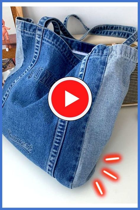 Diy Sac En Jean, Jeans Bag Tutorial, Old Jeans Diy, Diy Jeans Bag Tutorial, Jeans Bags Ideas, Denim Bags From Jeans, Diy Jean Bag, Artisanats Denim, Diy Old Jeans