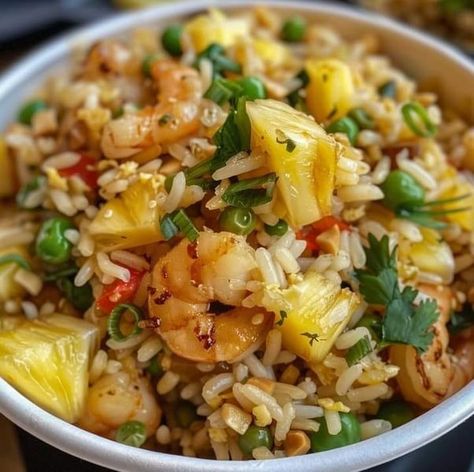 Mediterranean Recipes for Beginners 2024 | 🍍 Thai Pineapple Fried Rice 🍚 | Facebook Stuffed Pineapple Bowls, Stuffed Pineapple, Hawaiian Party Food, Pineapple Bowls, Thai Pineapple Fried Rice, Rice Photo, Pineapple Rice, Pineapple Bowl, Pineapple Fried Rice