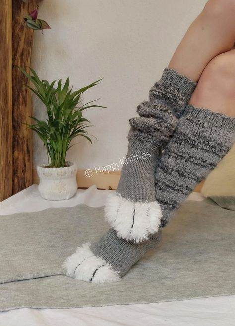 Knit a Pair of Kitty-Cat ‘Socks Paws’ Designed By Violetta Vozna … Wow Now, Meow! | KnitHacker Paw Hand, Paws Socks, Pokemon Backgrounds, Cat Socks, Sport Weight Yarn, Striped Socks, Patterned Socks, Cat Paws, Really Cute Outfits