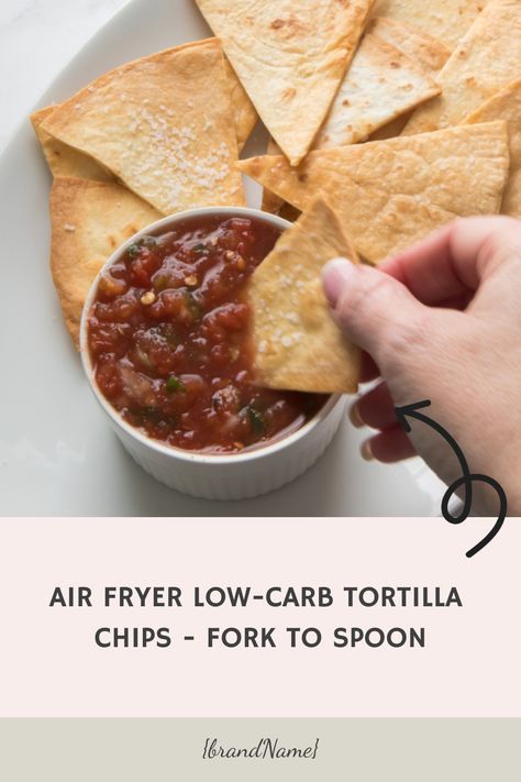 Air Fryer Low-Carb Tortilla Chips --Dive into the world of guilt-free snacking with these Low-Carb Air Fryer Tortilla Chips! Perfect for those keeping an eye on their carb intake but still craving that satisfying crunch. Air Fryer Flour Tortilla Chips, Zero Carb Tortilla Chips Air Fryer, Low Calorie Tortilla Chips, Airfryer Tortilla Chips, Air Fryer Tortilla Chips, How To Make Chips, Air Fryer Tortilla, Flour Tortilla Chips, Gluten Free Tortilla Chips