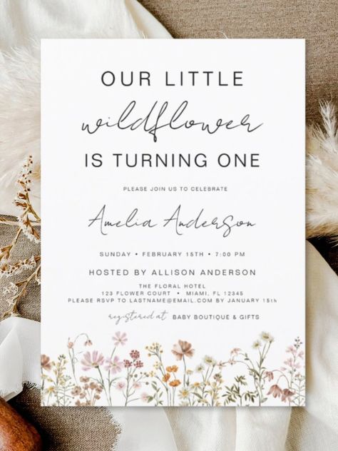 Wildflower Boho First 1st Birthday Garden Invitation
Elevate your event with our exquisite Wildflower Boho Chic First Birthday Invitation! #birthday #happybirthday #birthdaycards #birthdayparty #firstbirthday #turningone #floral #wildflower #boho First Birthday Girl Wildflower Theme, Wildflower First Birthday Girl, Garden Invitation, Evelyn Rose, 1st Birthday Photos, Turning One, First Birthday Invitations, Birthday Invitations Kids