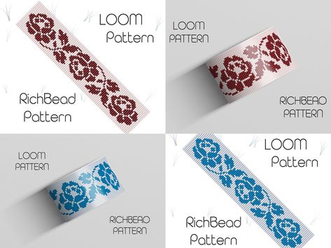 Rose Pattern Design, Seed Bead Bracelets Diy, Miyuki Pattern, Seed Bead Bracelet Patterns, Beaded Jewelry Pattern, Native Beading, Stitch Jewelry, Pattern Bracelet, Bead Loom Pattern