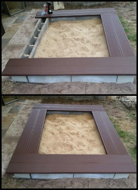 In Ground Sandbox Ideas, Sandpit Storage, Kids Sandbox Ideas, Diy Sandpit, Sand Backyard, Diy Sandbox, Play Area Backyard, Outdoor Play Areas, Kids Outdoor Play