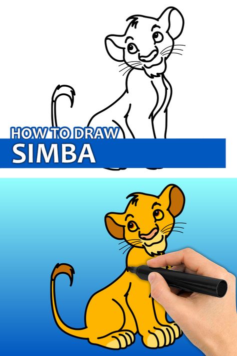 Learn how to draw a Simba from the Disney movie, The Lion King, with this step by step drawing tutorial video. Enjoy! How To Draw Simba, Young Simba, Disney Drawing, Easy Disney Drawings, Disney Characters Videos, Easy Drawings For Kids, Drawing Tutorial Easy, Step Drawing, Disney Movie