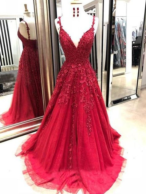 Prom Dresses Long Lace, Senior Prom Dresses, Lace Formal Dress, Lace Prom Dress, Burgundy Lace, Red Prom, Sweet 16 Dresses, Tulle Prom Dress, A Line Gown