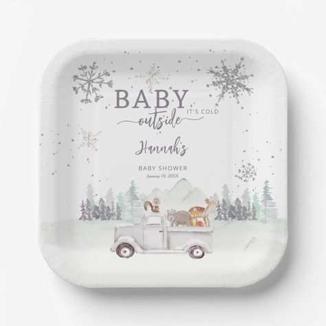 Winter Onederland First Birthday, Baby Shower Plates, Forest Baby Showers, Outside Baby Showers, Woodland Bear, Winter Woodland, Winter Onederland, Baby It's Cold Outside, Baby Shower Winter