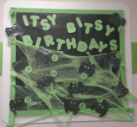 October Birthday Board Classroom, Itsy Bitsy Spider Bulletin Board Ideas, Halloween Birthday Bulletin Boards, Halloween Birthday Board Classroom, October Birthday Board Ideas, October Birthday Bulletin Board Ideas, October Birthday Bulletin Boards, Halloween Birthday Board, Fall Birthday Boards For Daycare