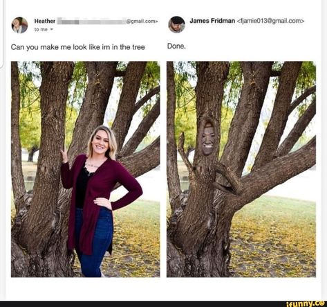 Can you make me look like im in the tree – popular memes on the site iFunny.co #photography #artcreative #photoshop #expert #tree #wildlife #spicymemes #spicy #can #make #look #im #pic Funny Photoshop Pictures, James Fridman, Funny Emails, Photoshop Fails, Photoshop Help, Photoshop Fail, Funny Photoshop, Photoshop Pics, Photo Shop