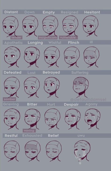 Facial Expressions Template, Shocked Facial Expressions Drawing, Expressions Chart Drawing, Half Smile Drawing, Guilt Face Expression, Relaxed Expression Drawing, Tired Expression Draw, 100 Expressions Challenge, Betrayed Expression Drawing