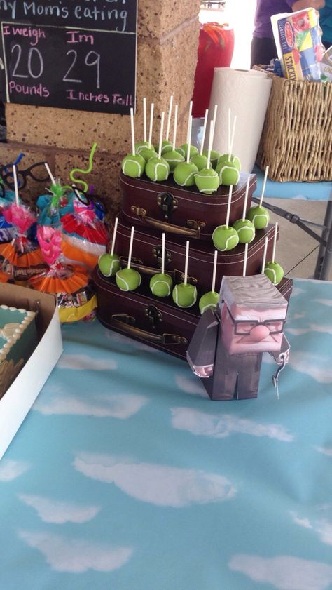 Up Themed Birthday Party Pixar Food, Up Dessert Table Disney, Up Disney Pixar Birthday Party Ideas, Up 2nd Birthday Party, Up Theme Desserts, Up Theme Cupcakes, Up Themed Desserts, Up Themed Birthday Party Pixar Centerpieces, Up Birthday Theme Disney