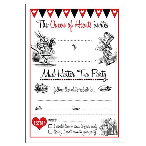 Mad Hatter Tea Party Invitations, Wonderland Party Invitations, Birthday Invitations Templates, Ladybug Birthday Invitations, Classic Alice In Wonderland, Alice In Wonderland Invitations, Wonderland Invitation, Alice In Wonderland Tea Party Birthday, Mad Hatter Party