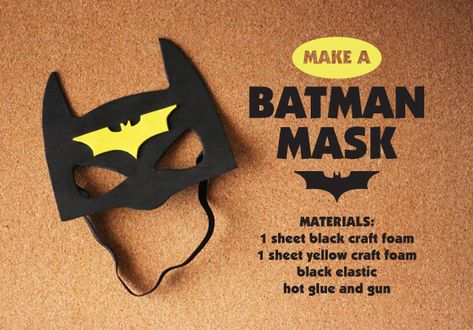 The youth group also made these masks to add to the care packages I mentioned below.  The mask is quite simple and you will find yourself m... Batman Crafts, Batman Costume Diy, Batman Diy, Batman Decor, Logo Batman, Batman Christian Bale, Yellow Crafts, Batman Theme, Superhero Crafts