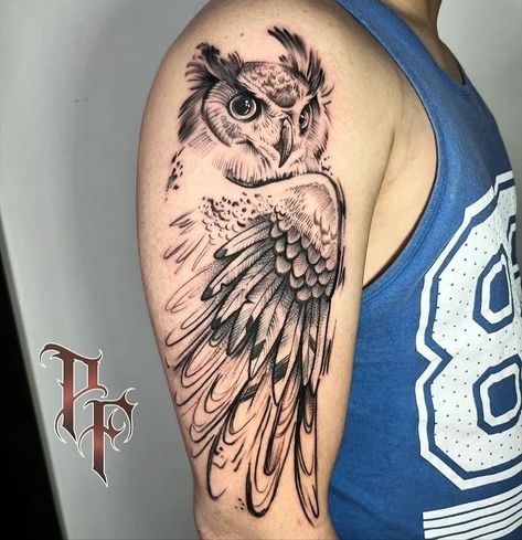 Owl With Open Wings Tattoo, Owl And Elephant Tattoo, Owl Arm Tattoos For Women, Realistic Owl Tattoo For Women, Owl Tattoo For Women Unique, Owl Arm Tattoo, Animal Spirit Tattoo, Owl Tattoos For Women, Owl Tattoo Men