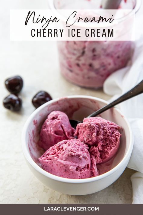 If you're a fan of sweet and fruity desserts, you're going to love this Ninja Creami cherry ice cream recipe! It's the perfect treat for any cherry lover out there. Ninja Creami Cherry Sorbet, Ninja Creami Blackberry Ice Cream, Ninja Creami Cherry Garcia, Cherry Garcia Ninja Creami, Cherry Ice Cream Ninja Creami, Cherry Ninja Creami, Cherry Italian Ice Recipe, Ninja Creami Recipes Jello, Ninja Cremini Recipes