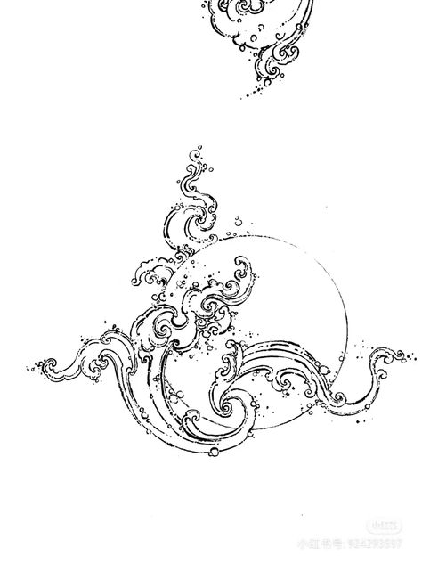 Swirling Tattoo, Flowy Tattoo Design, Water Flow Tattoo, Rococo Tattoo, Water Themed Tattoos, Waves Sketch, Stained Glass Tattoo, Earthy Tattoos, Summer Tattoo