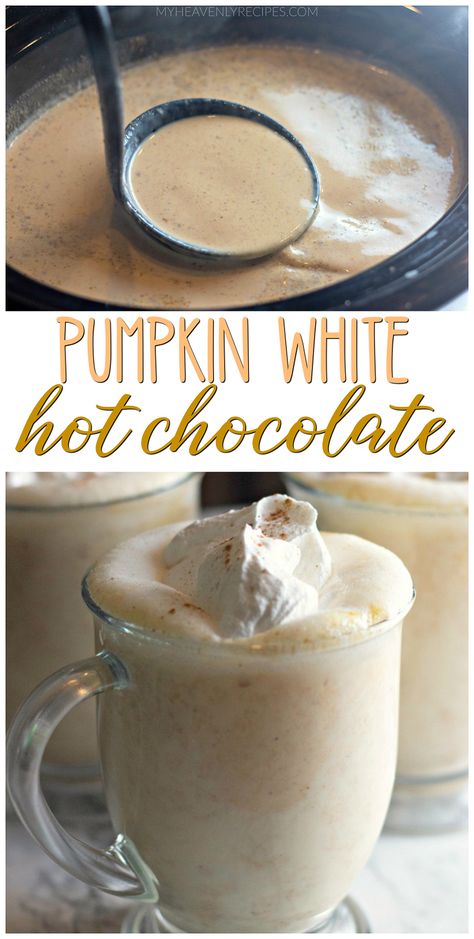 Hot Chocolate Slow Cooker, Pumpkin White Hot Chocolate, Fall Party Drinks, Slow Cooker Drinks, Fall Hot Chocolate, Pumpkin Drinks, White Hot Chocolate, Winter Drinks, Hot Chocolate Recipes