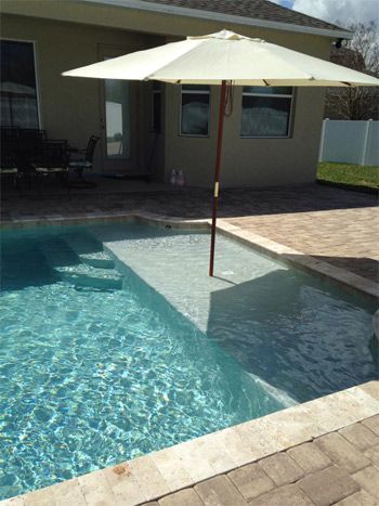 11 Cool Water Features For You to Choose From - Bobco Pools Pool Ledge, Lanai Patio, Sun Shelf, Baja Shelf, Pool Makeover, Rectangle Pool, Dream Backyard Pool, Backyard Layout, Pools Backyard Inground