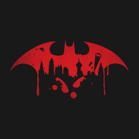 Gotham City (Batman) (Red) Red Batman, Comics Logo, Casa Halloween, T-shirt Print Design, Batman T Shirt, Batman Logo, Shirt Print Design, Red Logo, Gotham City