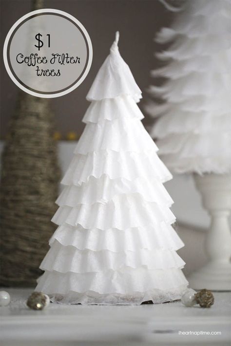 DIY $1 coffee filter trees I Heart Nap Time | I Heart Nap Time - Easy recipes, DIY crafts, Homemaking Ward Christmas Party, Coffee Filter Crafts, Christmas Hacks, Christmas Centerpieces Diy, A White Christmas, Gorgeous Christmas, Paper Christmas, Frozen Party, Diy Coffee