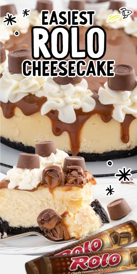 Rolo Cheesecake Recipes, No Bake Rolo Cheesecake, Rolo Dessert, Rolo Cheesecake, Unique Cheesecake Recipes, Unique Cheesecake, Furnished Finder, Dessert Cheesecake, Yummy Cheesecake