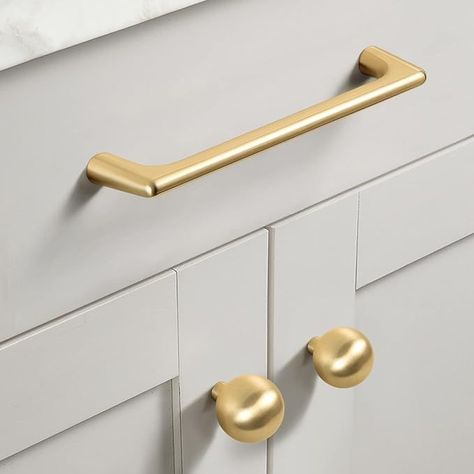 Goo-Ki Brushed Brass Zinc Alloy Cabinet Pull,Modern Minimalist Style Cabinet Handle for Drawer,Dresser, Cupboard Wardrobe Cabinet, 5''Hole Center,6 Pack - Amazon.com Furniture Handles Drawer Pulls, Minimalist Cupboard, Handle For Drawer, Modern Cabinet Knobs, Wardrobe Cabinet, Cupboard Wardrobe, Modern Cabinet, Modern Minimalist Style, Brass Kitchen