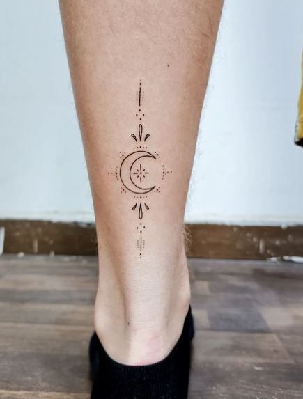 Tri Moon Tattoo, Crescent Moon Tattoo Sternum, Half Crescent Moon Tattoo, Moon Tattoo With Quote, Unalome With Moon Tattoo, Moon Tattoo Mandala, Crescent Moon Star Tattoo, Half Moon Tattoo Designs For Women, Half Moon Tattoo Meaning