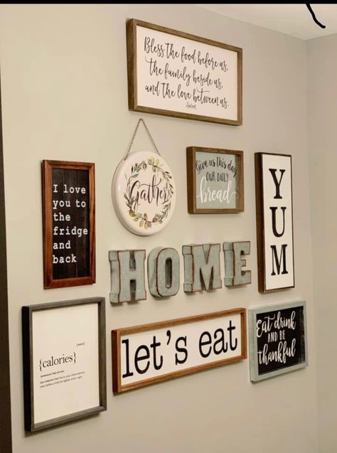 Kitchen Hallway Wall Decor, Kitchen Decor Wall Art Creative Diy, Decorate Kitchen Wall, Dining Room Collage Wall, Kitchen Border Ideas, Kitchen Frames Decor, Dinning Wall Decoration, Kitchen Collage Wall Ideas, Painted Kitchen Walls