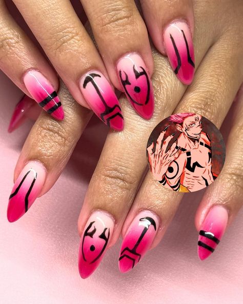 Sukuna Inspired nails * * Check out my new booking website❗️Link in bio #Nailedbycin#nails#vanailtech#nailtech#gelxnails#trendynails#nailsofinstagram#nailinspo#nailsoftheday#sukuna #reelsinstagram #nailsonfleek #nailsnailsnails Jjk Themed Nails, Sukuna Inspired Nails, Sukuna Nails Design, Anime Inspired Nail Art, Danganronpa Nails, Jjk Nails Designs, Evangelion Nails, Anime Nails Designs, Mha Nails