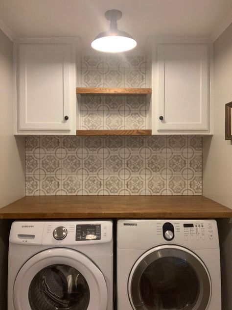 Tile wall backsplash Closet Laundry Room Organization, Scandinavian Laundry Room, Room Tiles Wall, Laundry Room Tile, Laundy Room, Room Wall Tiles, Laundry Makeover, Small Laundry Room Makeover, Dream Laundry Room