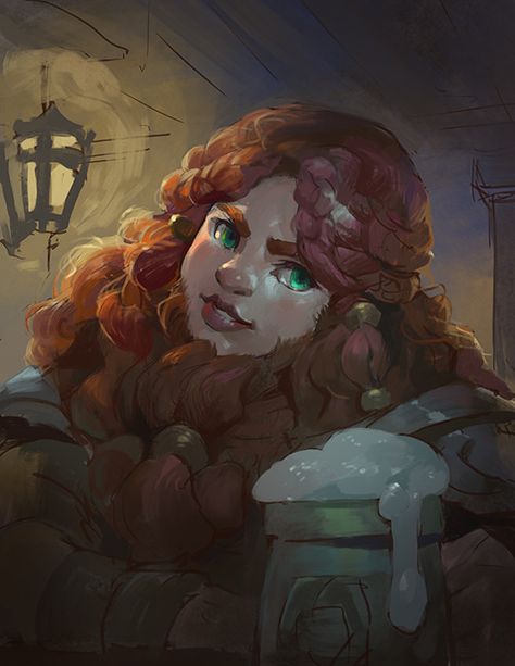 Bearded dwarf lady, Grace Liu on ArtStation at https://www.artstation.com/artwork/Ky8yX Fantasy Races, Wow Art, High Fantasy, Fantasy Rpg, Dnd Characters, Character Portraits, Fantasy Character Design, Green Eyes, Character Design Inspiration